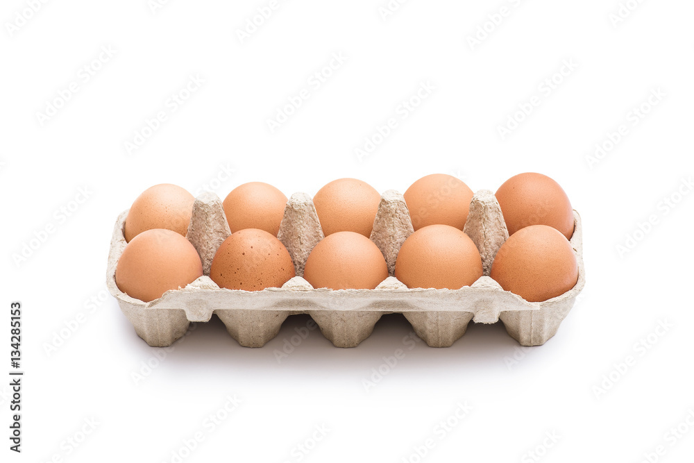 Organic Ten Egg Pack Isolated on White Organic Ten Egg Pack Isolated on White