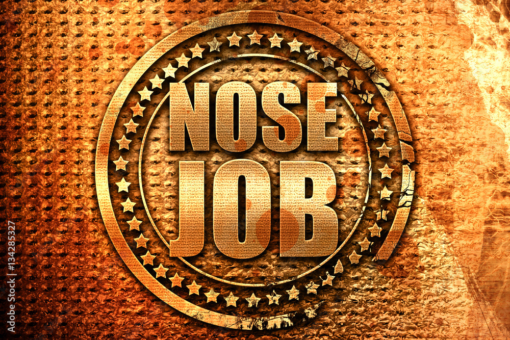 nose job, 3D rendering, grunge metal stamp nose job, 3D rendering, grunge metal stamp