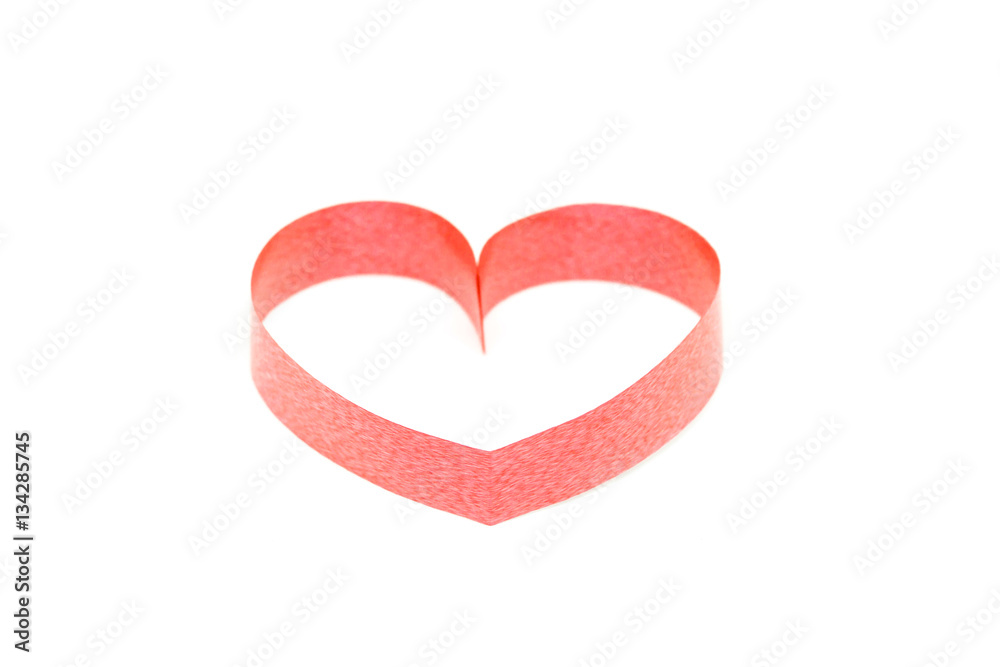 Valentines day card - heart made of ribbon on white background.