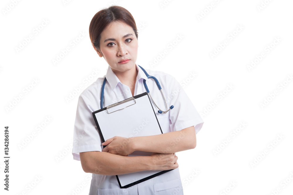 Asian young female doctor hold a clipboard. Asian young female doctor hold a clipboard.