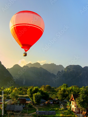 Hot air balloon flying in Vang Vieng, Vientiane Province, Laos