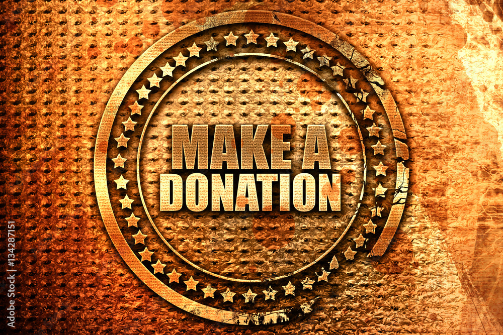 make a donation, 3D rendering, grunge metal stamp