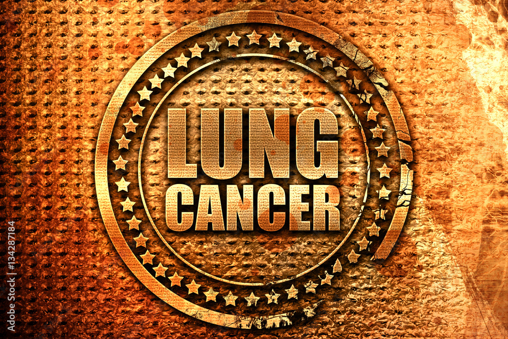 lung cancer, 3D rendering, grunge metal stamp
