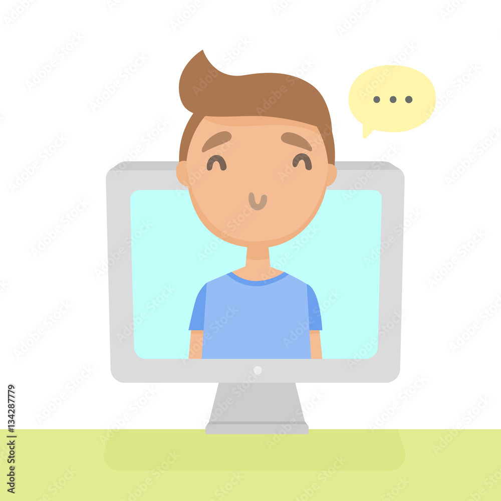 Guy out of computer screen. Social network. Vector hand drawn illustration. Guy out of computer screen. Social network. Vector hand drawn illustration.