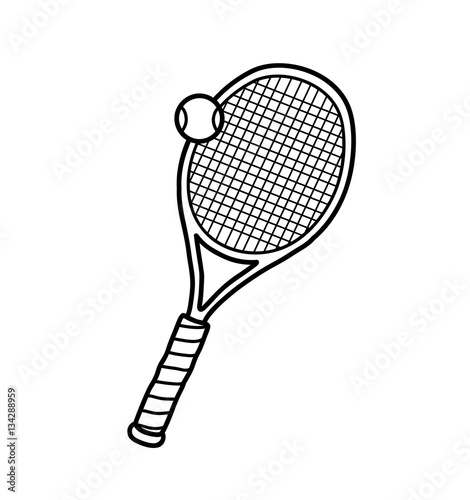 Tennis Ball Racket, a hand drawn vector doodle illustration of a tennis ball and racket. © Séa