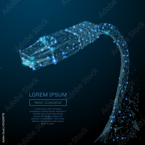 Abstract image of a ethernet cable in the form of a starry sky or space, consisting of points, lines, and shapes in the form of planets, stars and the universe. Vector wireframe concept. photo