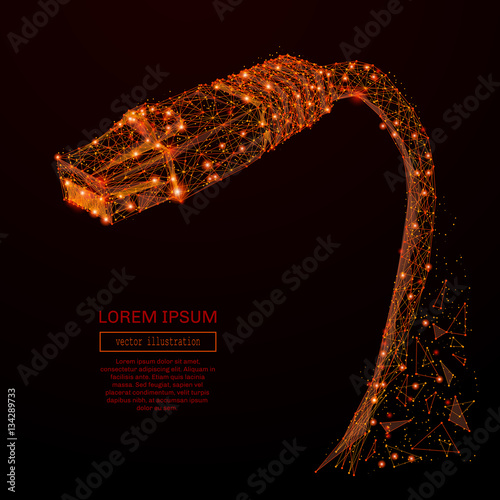 Abstract mash line and point ethernet cable in flames style on dark background with an inscription. Starry sky or space, consisting of stars and the universe Vector network connection illustration