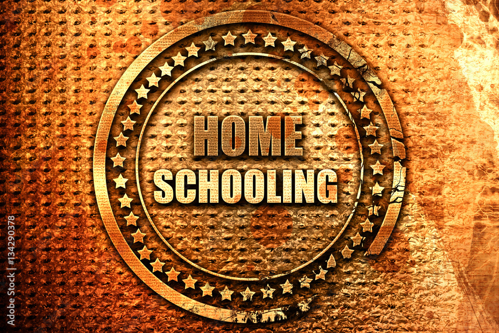 homeschooling, 3D rendering, grunge metal stamp