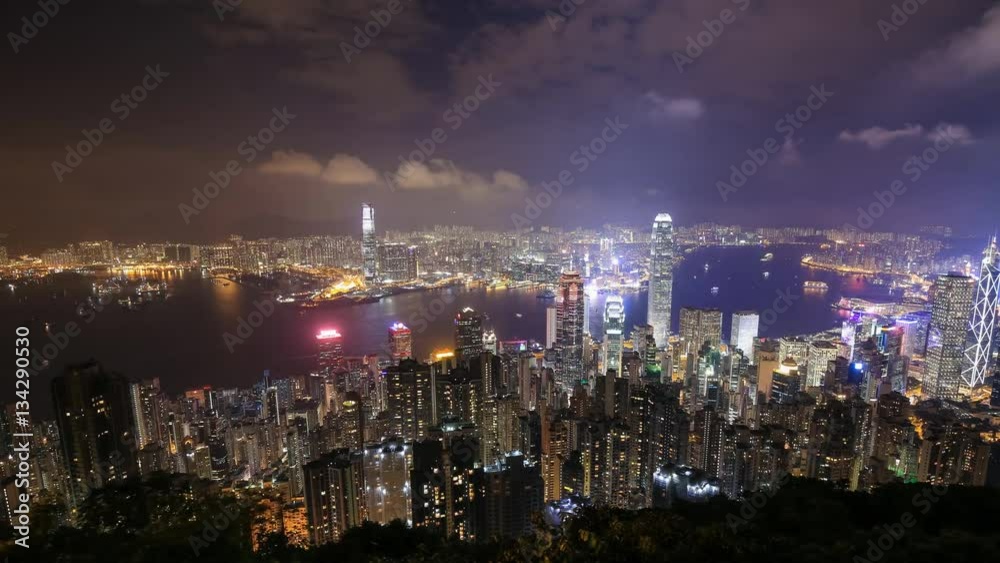 Time-lapse of Hong Kong city at night, view from The Peak Time-lapse of Hong Kong city at night, view from The Peak