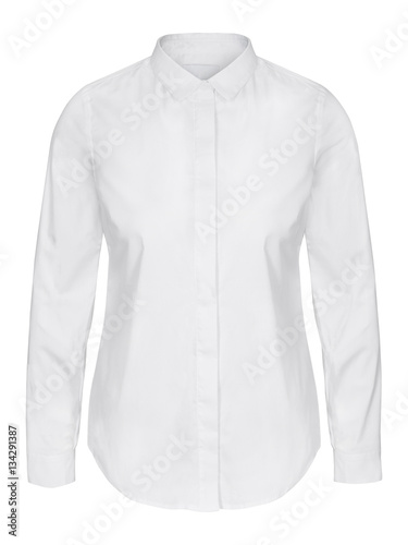 Womans white business shirt on invisible mannequin isolated on white