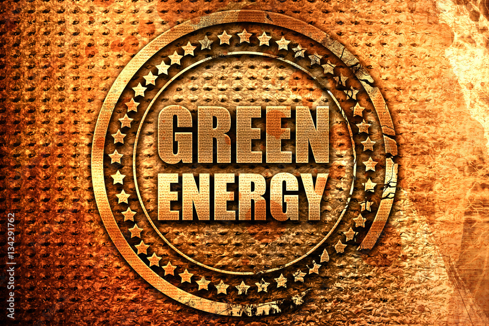 green energy, 3D rendering, grunge metal stamp