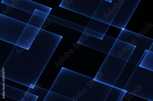 Abstract pattern of blue transparent glowing rectangles on a bla