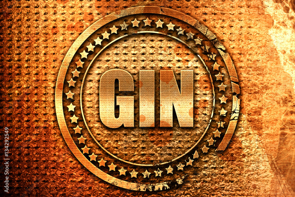 gin, 3D rendering, grunge metal stamp