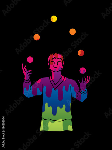 A man juggling balls designed using melting colors graphic vector.