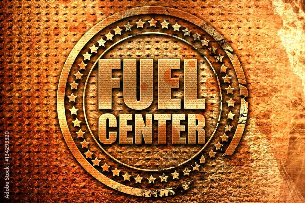 fuel center, 3D rendering, grunge metal stamp fuel center, 3D rendering, grunge metal stamp
