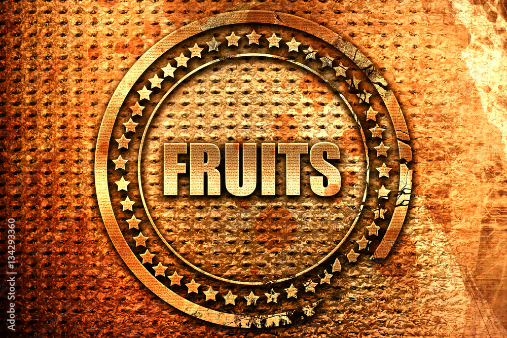fruits, 3D rendering, grunge metal stamp