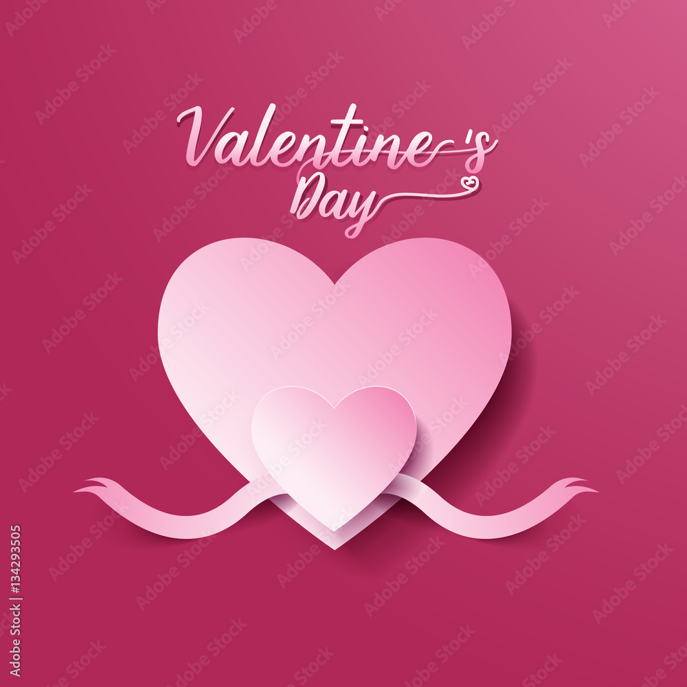 Valentine's day abstract background. heart and ribbon cut paper