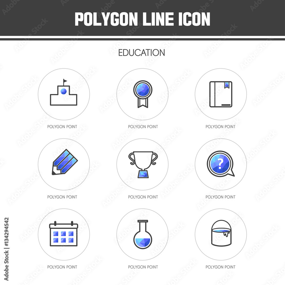 Education polygon line icon set Education polygon line icon set