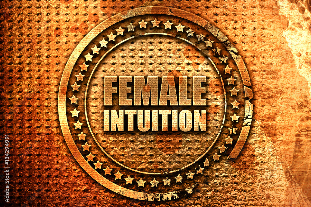 female intuition, 3D rendering, grunge metal stamp