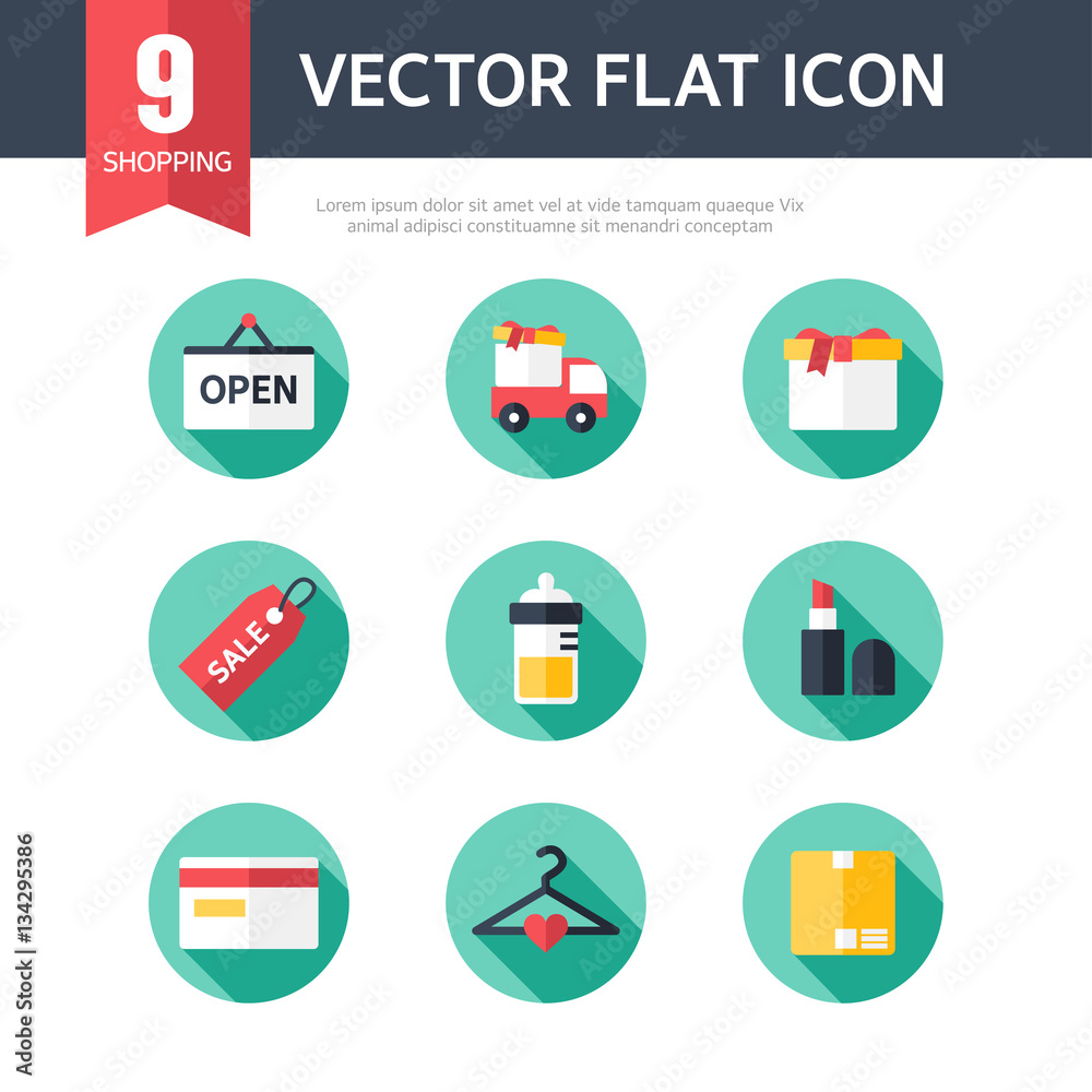 shopping flat icon set