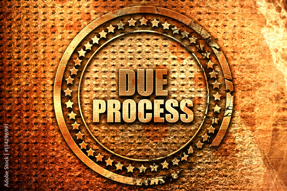 due process, 3D rendering, grunge metal stamp