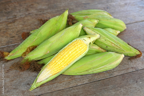 Corn on a wooden table