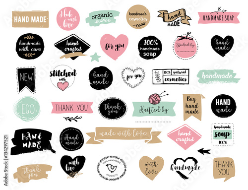 Hand drawn vector - handmade, craft, knitting and art labels, tags with lettering