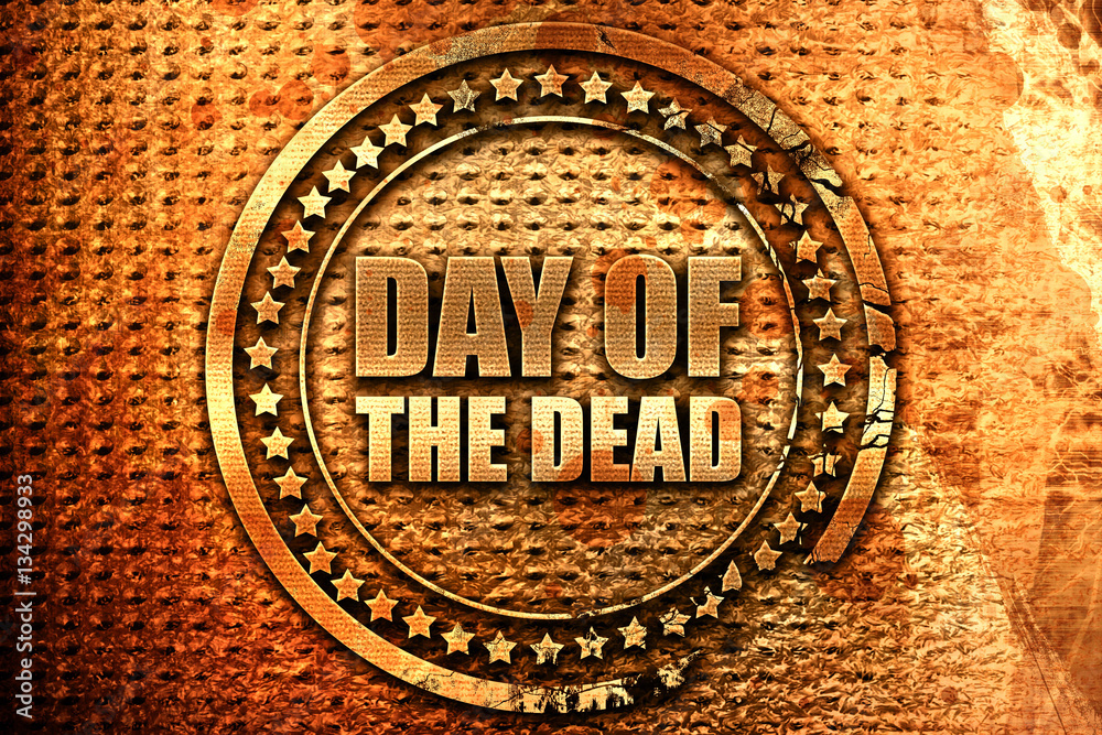 day of the dead, 3D rendering, grunge metal stamp