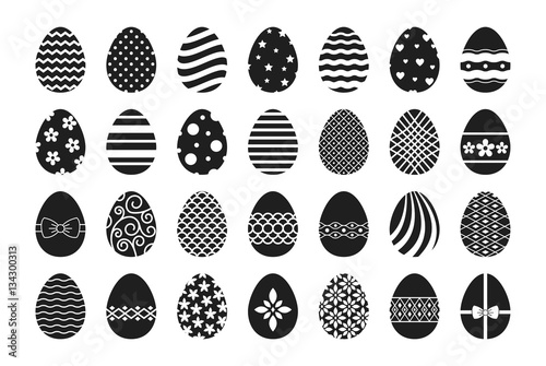 Vector easter egg icons. Happy paschal ostern eggs with floral and lines patterns isolated on white background