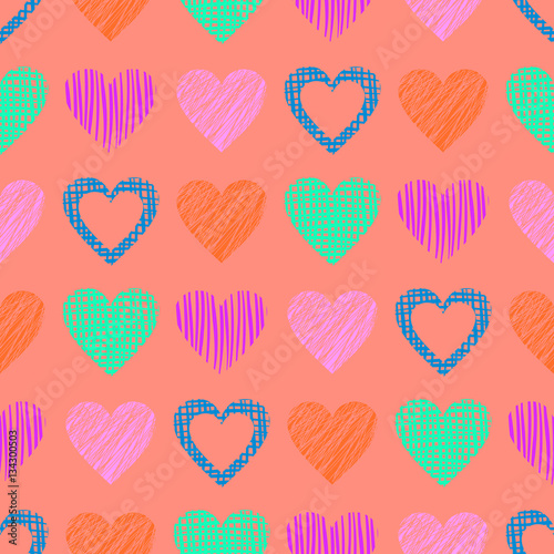 Seamless vector pattern with hearts. endless symmetrical background with hand drawn textured figures. Graphic illustration Red Template for wrapping  web backgrounds  wallpaper