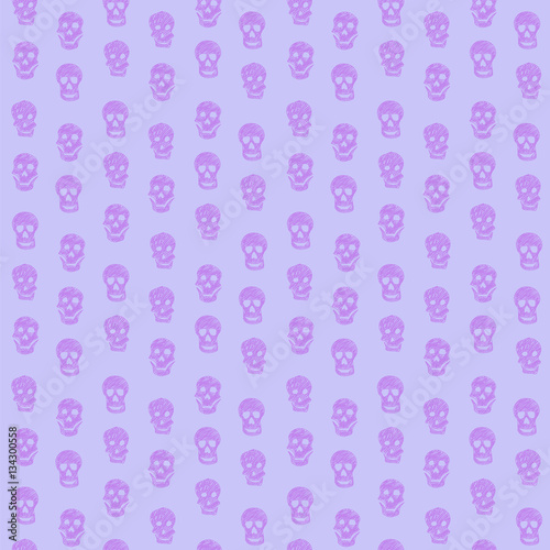 Purple and lavender drawing skull seamless vector pattern illustration