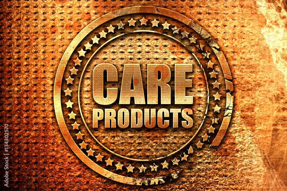 care products, 3D rendering, grunge metal stamp care products, 3D rendering, grunge metal stamp