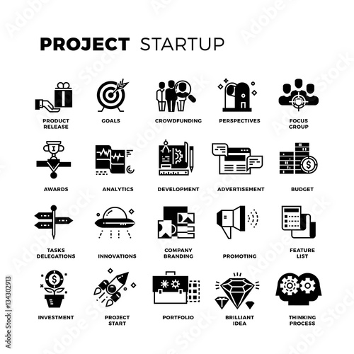 Start up, venture capital, entrepreneur vector icons set