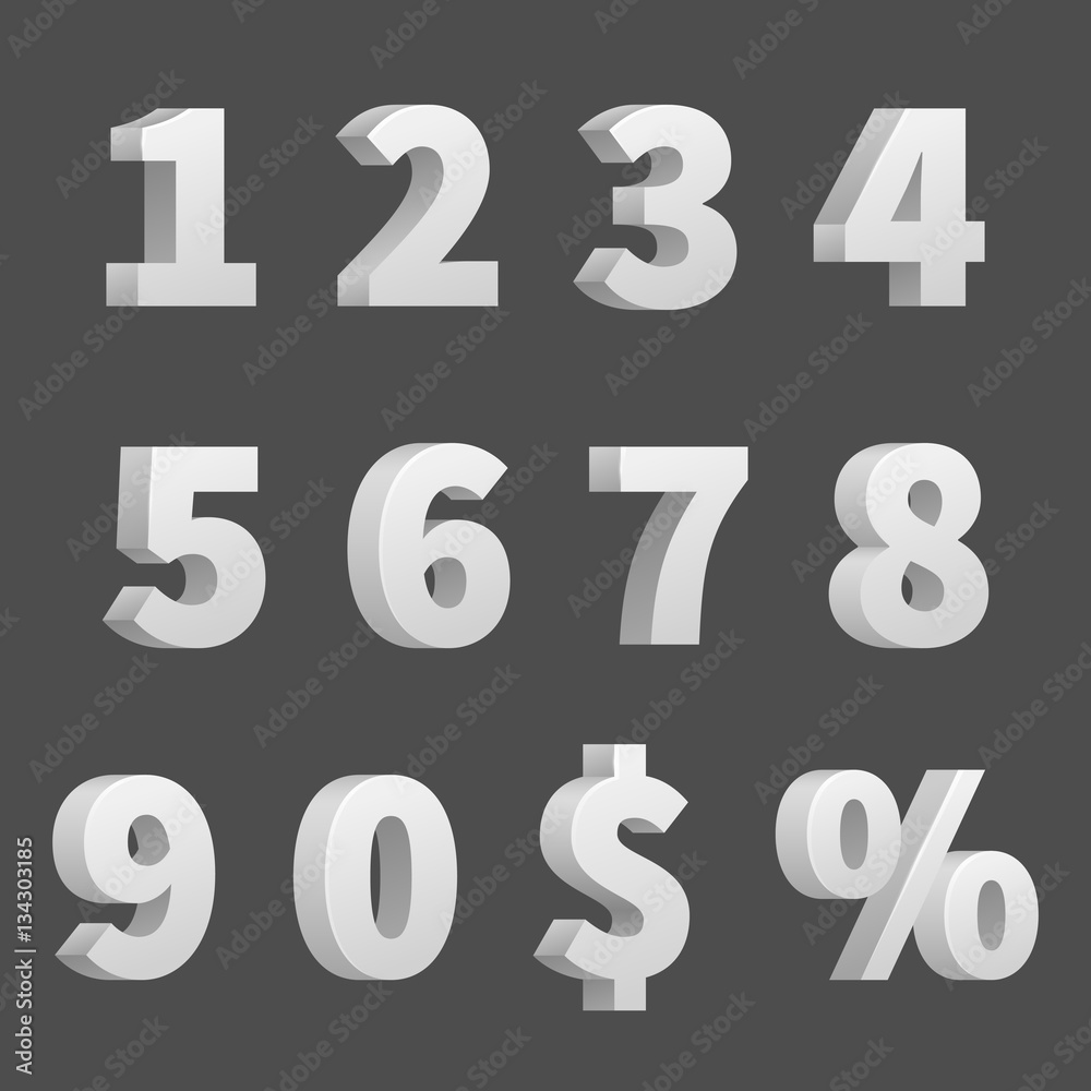 Vector 3D numbers and symbols. Three-dimensional Vector 3D numbers and symbols. Three-dimensional