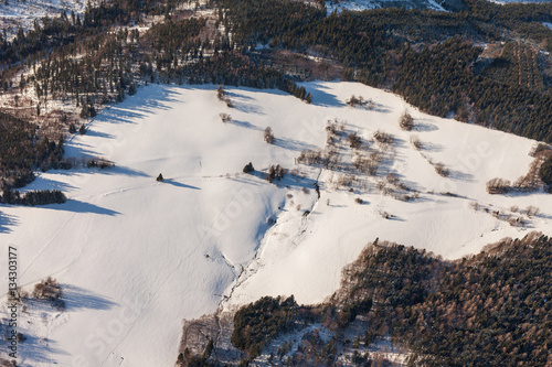 aerial view of the winter time in the mountains in Poland