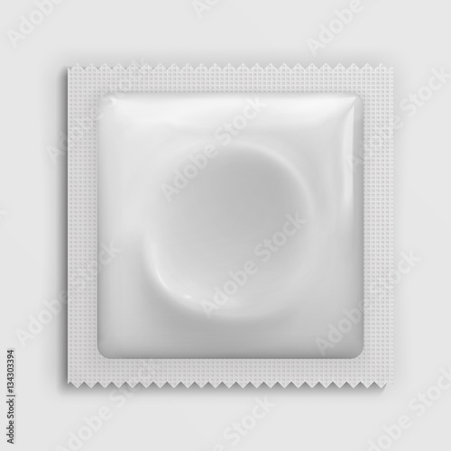 Condom wrapper package white blank template, packaging foil isolated
