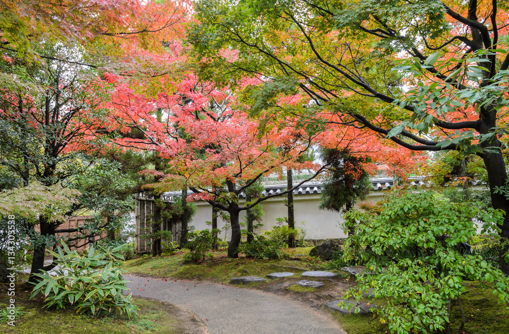 Kokoen, traditional Japanese garden  during autumn season in Him