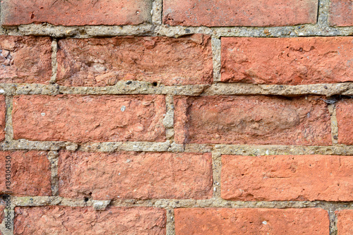 Wall with bricks damaged by the weather