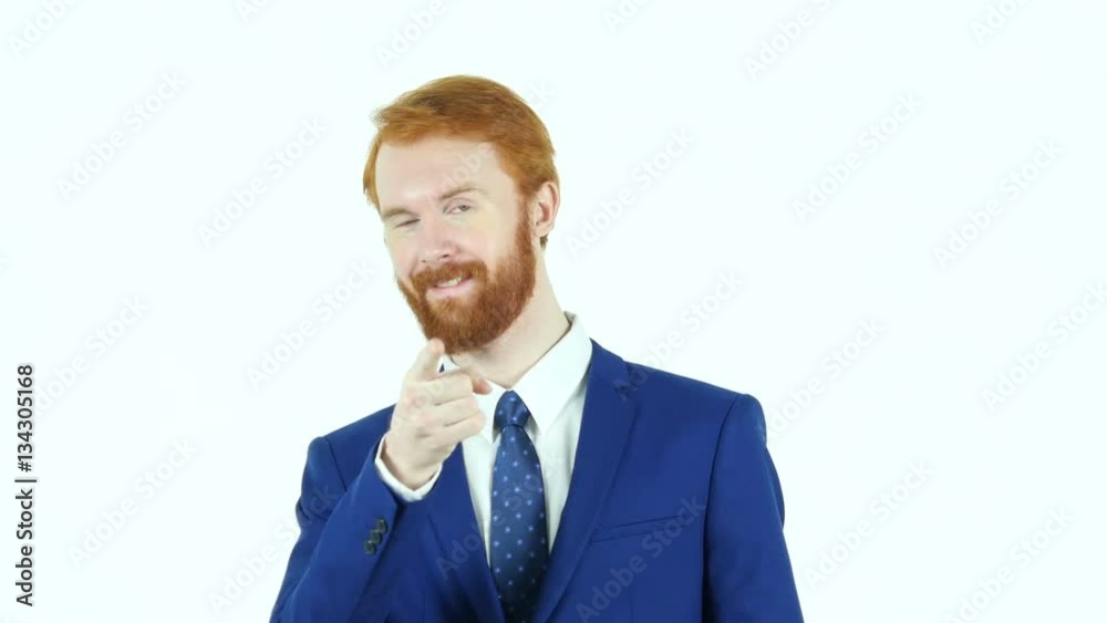 Pointing at Camera, Red Hair Beard Businessman, White Background Pointing at Camera, Red Hair Beard Businessman, White Background