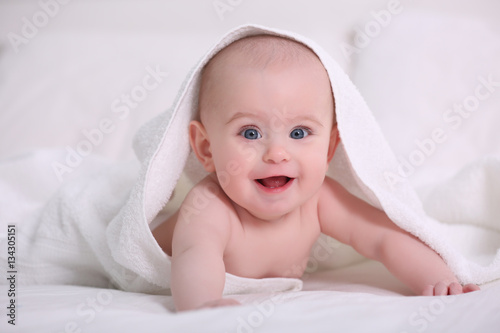 Cute funny baby with towel ...