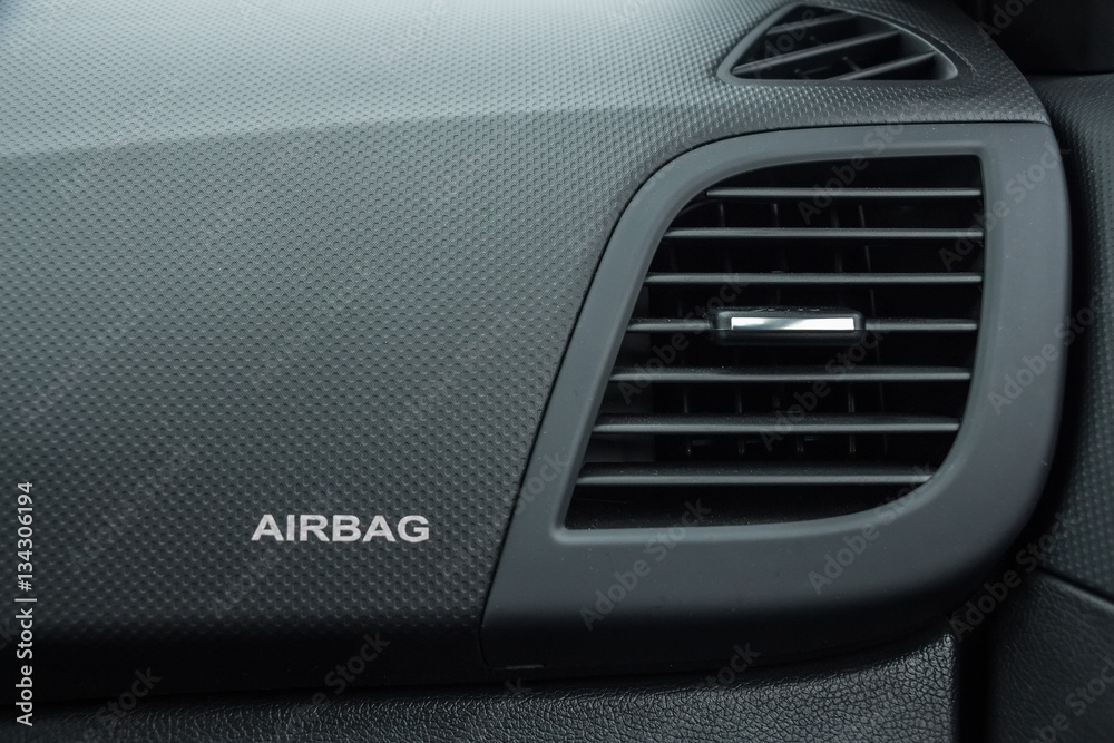 Close-up of airbag sign