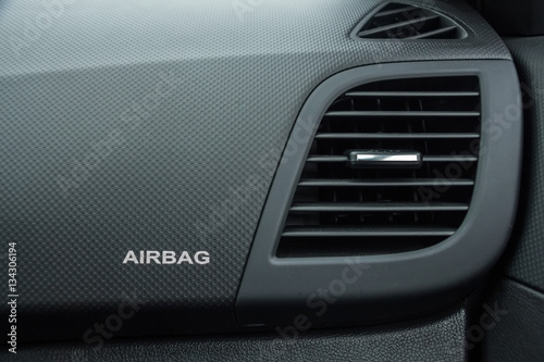 Close-up of airbag sign
