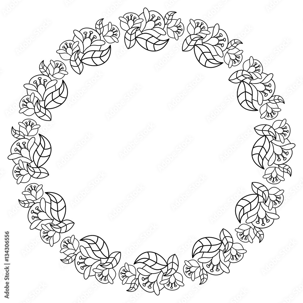 Elegant round frame with contours of flowers. Vector clip art. Elegant round frame with contours of flowers. Vector clip art.