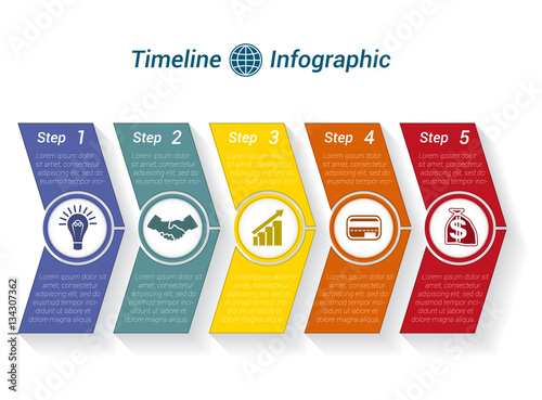 Template Timeline Infographic from colour arrows 9 position