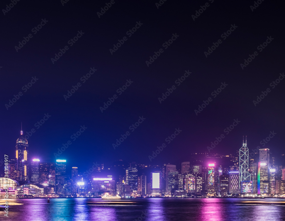 Hong Kong skyline view from kowloon side,colorful night life,cit