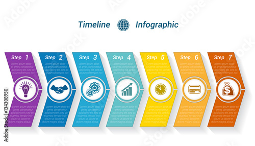 Template Timeline Infographic from colour arrows 9 position photo