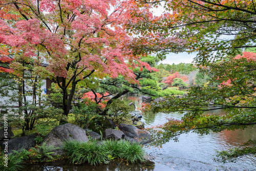 Kokoen, traditional Japanese garden during autumn season in Him