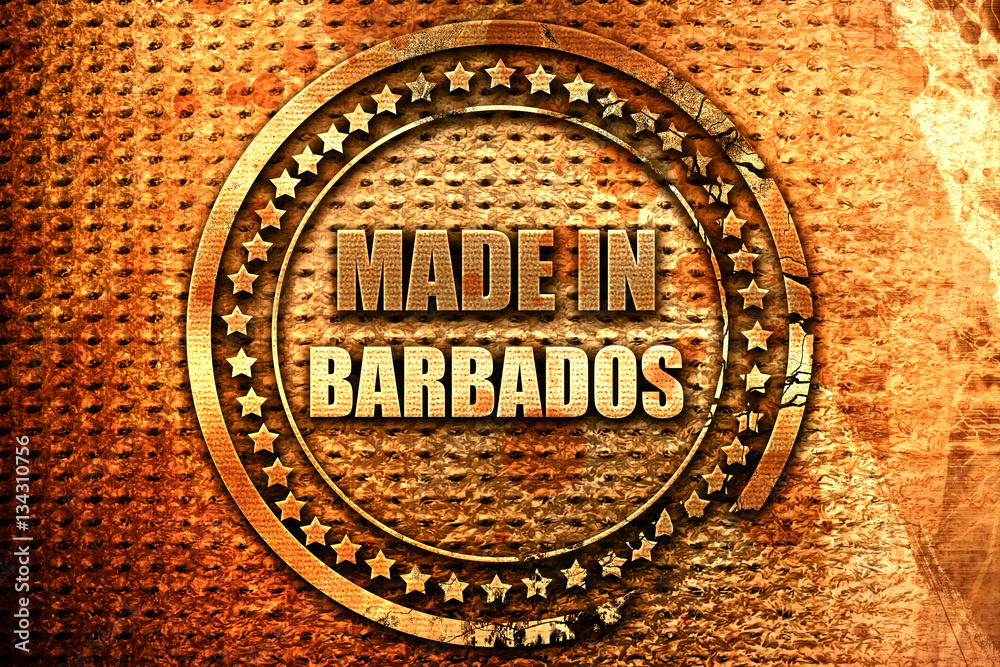 Made in barbados, 3D rendering, grunge metal stamp