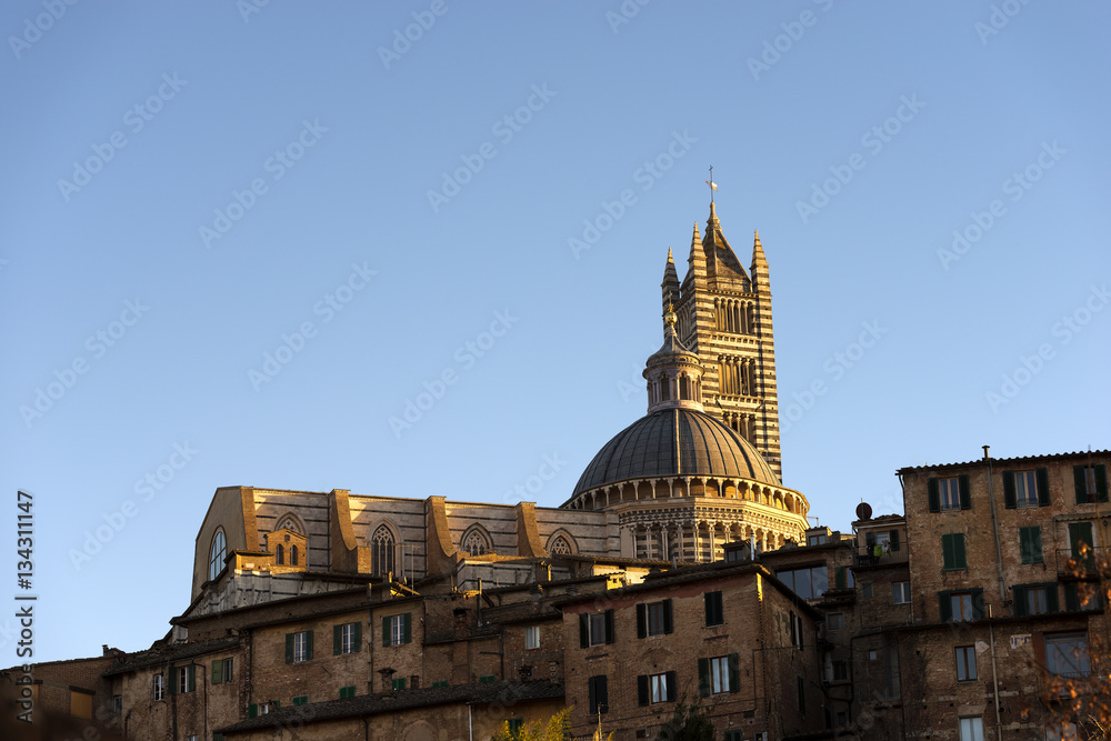 Siena Cathedral (Santa Maria Assunta) 1220-1370, in the evening. Tuscany, Italy
