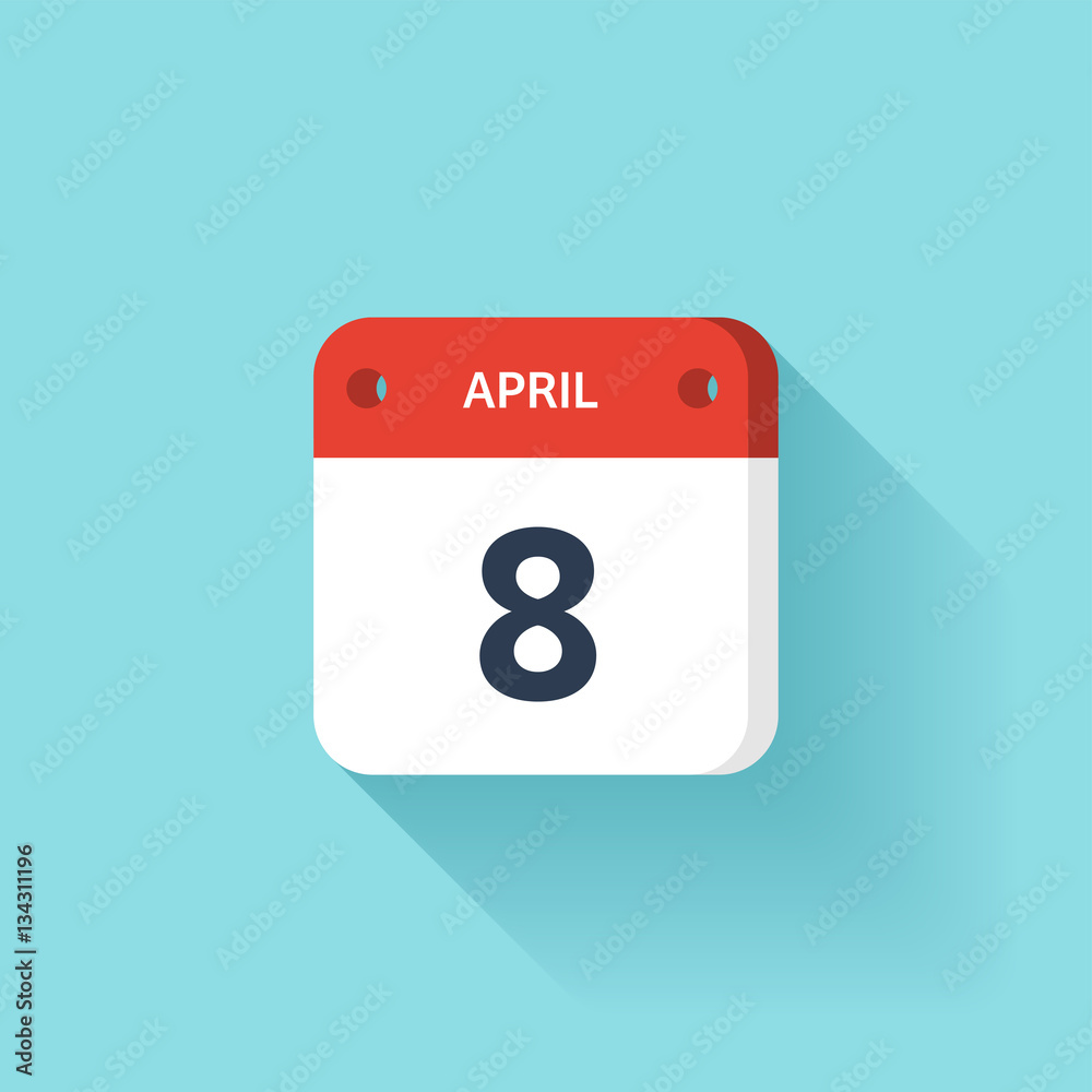 April 8. Isometric Calendar Icon With Shadow.Vector Illustration,Flat Style.Month and Date.Sunday,Monday,Tuesday,Wednesday,Thursday,Friday,Saturday.Week,Weekend,Red Letter Day. Holidays 2017. April 8. Isometric Calendar Icon With Shadow.Vector Illustration,Flat Style.Month and Date.Sunday,Monday,Tuesday,Wednesday,Thursday,Friday,Saturday.Week,Weekend,Red Letter Day. Holidays 2017.